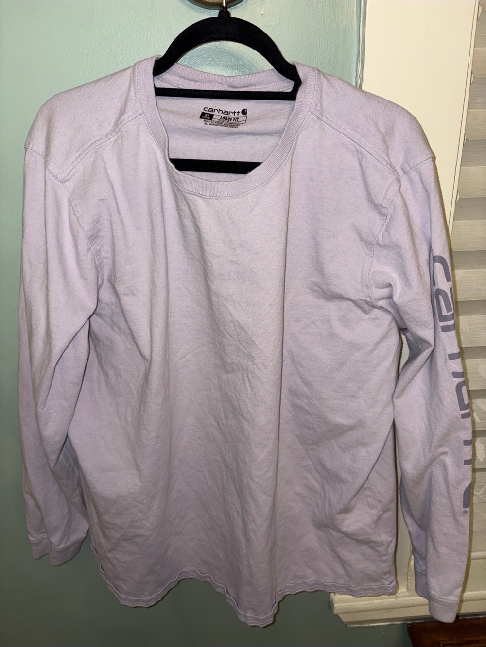 Carhartt Loose Fit Long Sleeve T Shirt Mens XL Lavender Purple Sleeve Logo